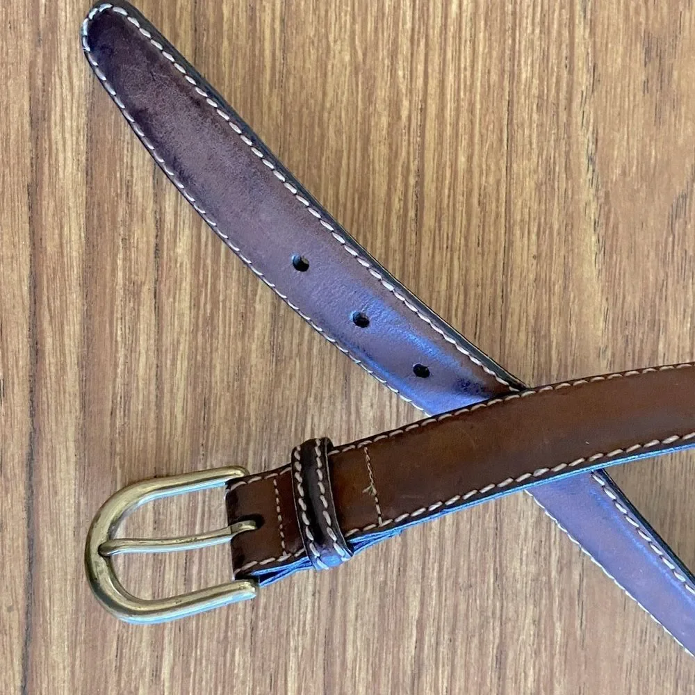 TORINO - Brown Leather Brass Buckle Belt - size 36